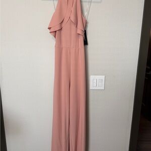 Bebe Pink Ruffle Halter Jumpsuit